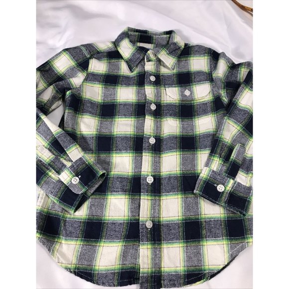 Gap Kids Boys Blue Yellow White Green Plaid Cotton Button Down Shirt 5 Years - Picture 1 of 7